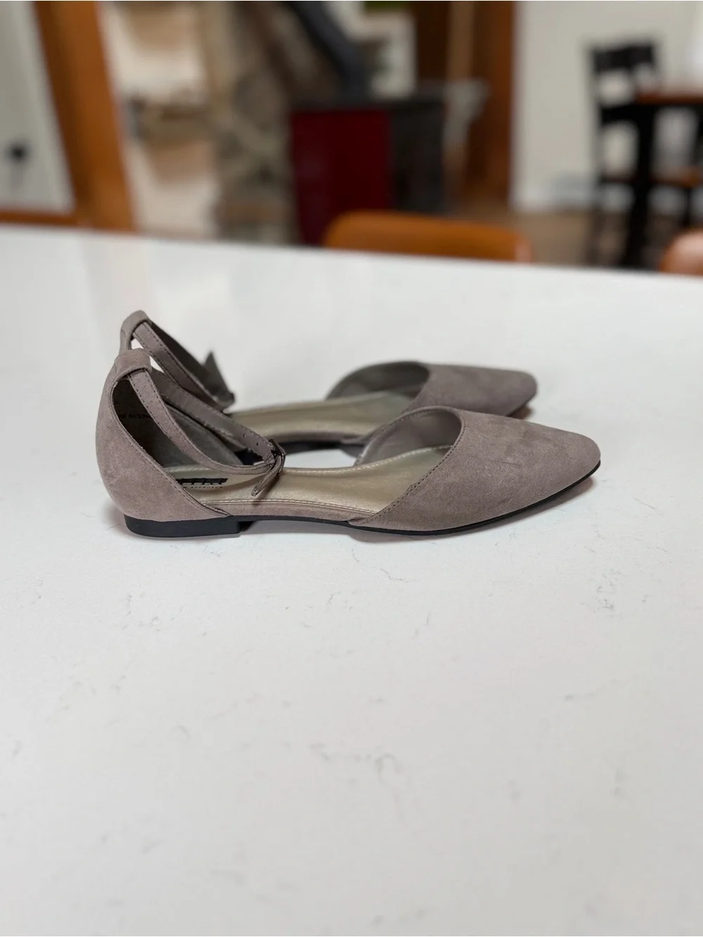 a.n.a Taupe Pointed-Toe Suede Ankle-Strap Flats